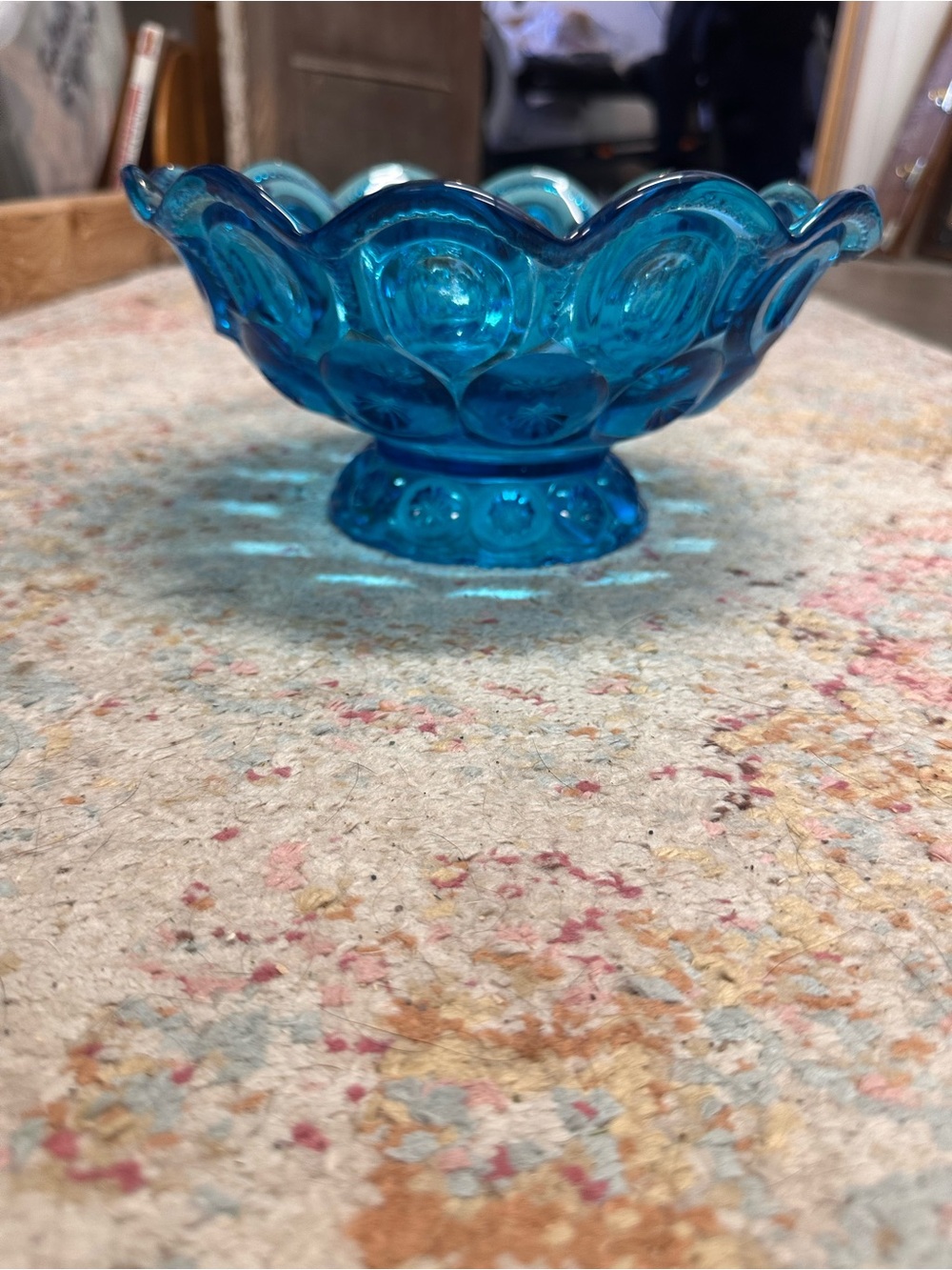 Blue Pressed Glass Scalloped Bowl